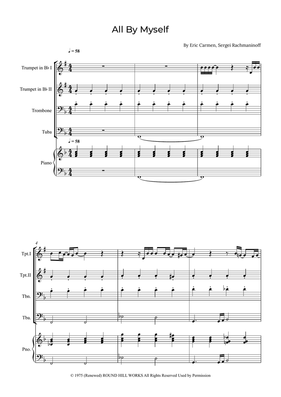 All By Myself Brass Quartet scores gallery preview page 1
