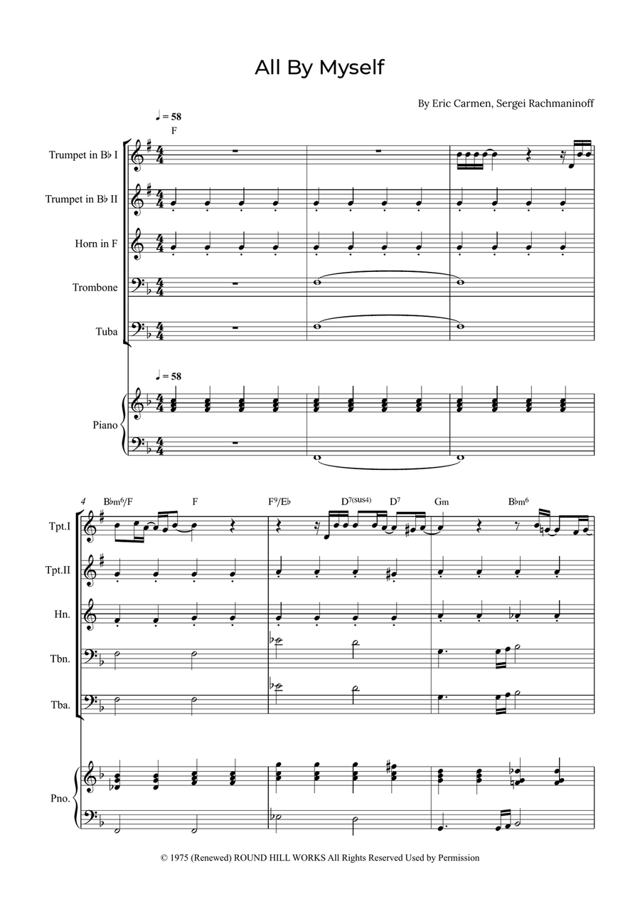 All By Myself Brass Quintet scores gallery preview page 1