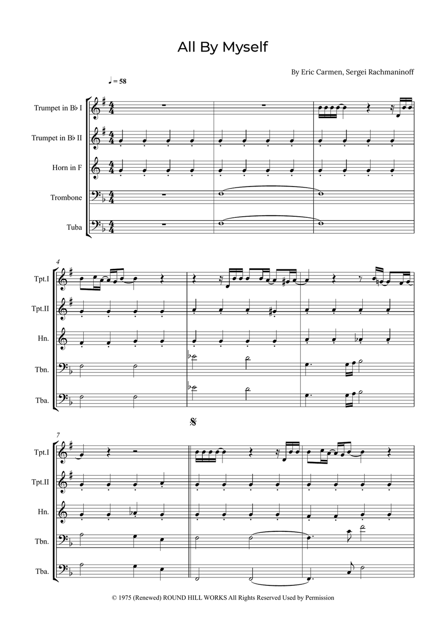 All By Myself Brass Quintet scores gallery preview page 1