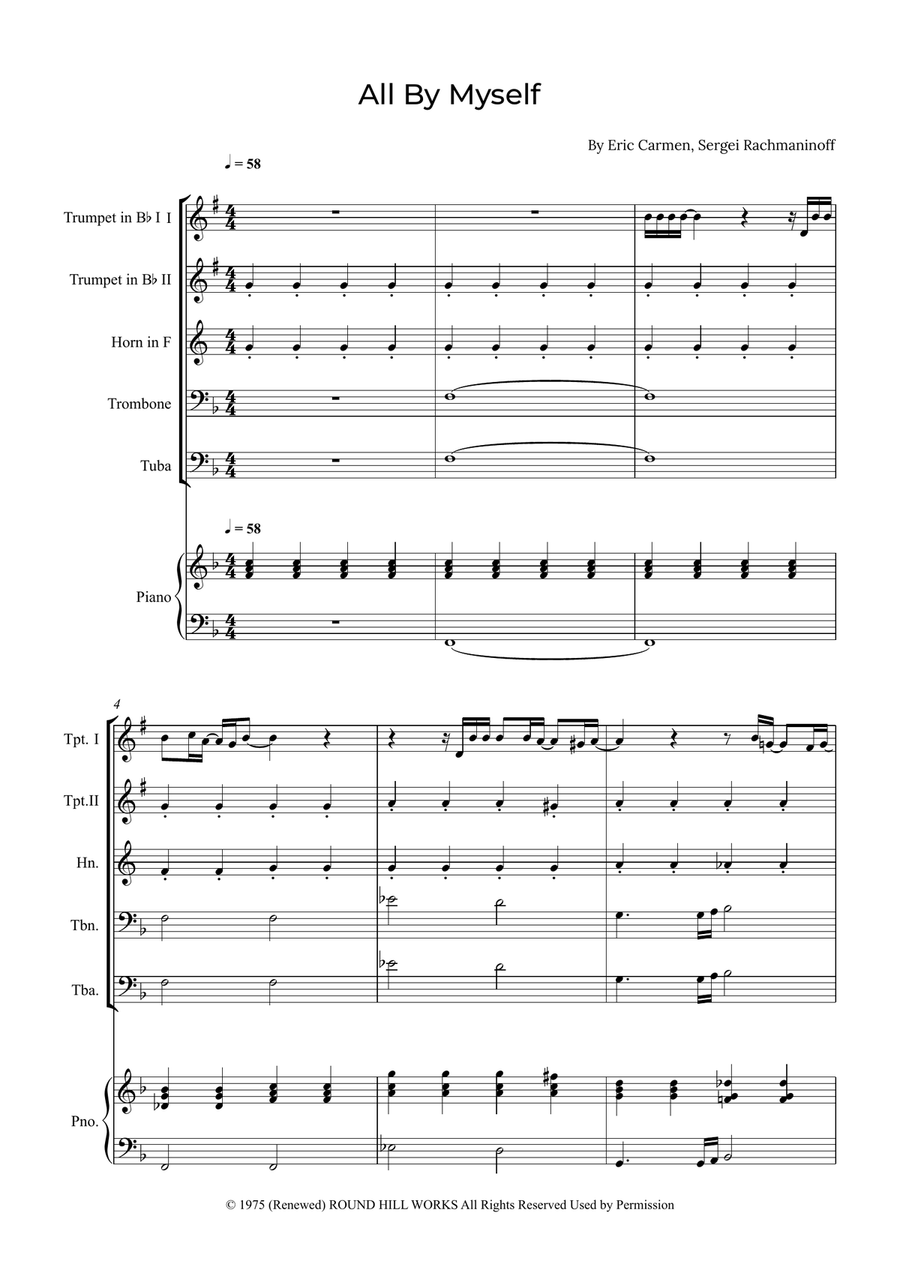 All By Myself Brass Quintet scores gallery preview page 1
