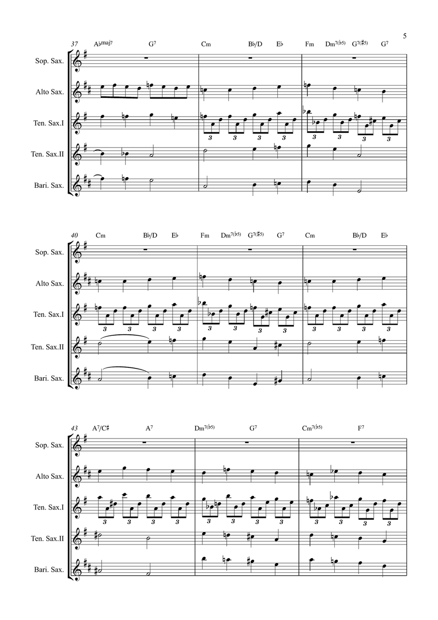 All By Myself Saxophone Quintet scores gallery preview page 5
