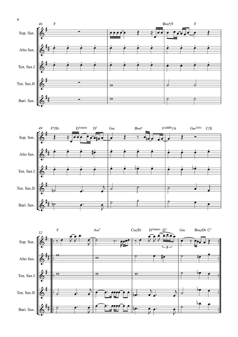 All By Myself Saxophone Quintet scores gallery preview page 6