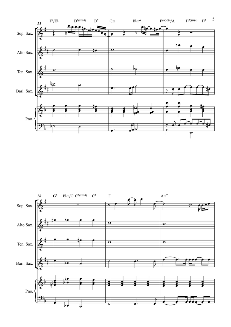 All By Myself Saxophone Quartet scores gallery preview page 5