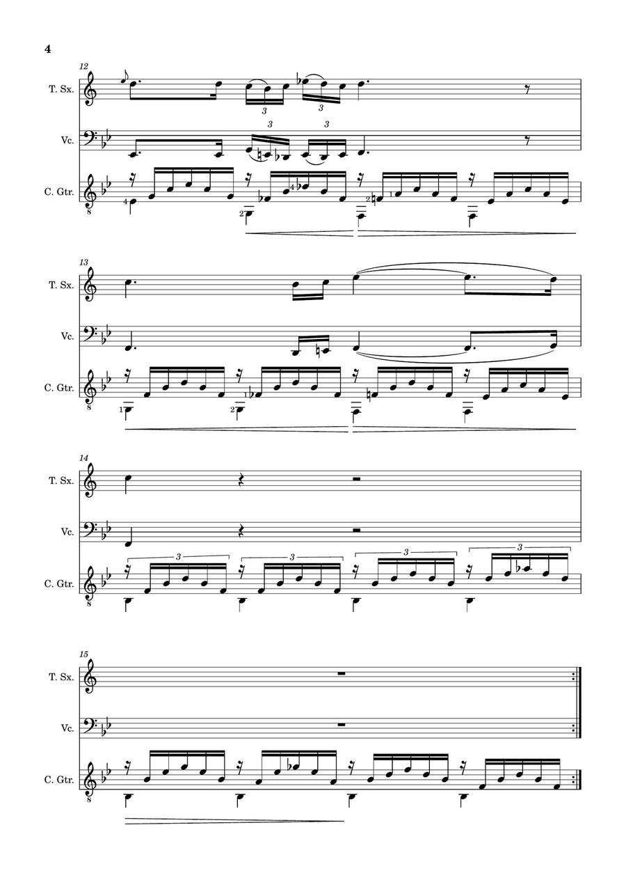 Ave Maria by F. Schubert – T. Sax, Cello and Guitar. Score and Parts Small Ensemble scores gallery preview page 4