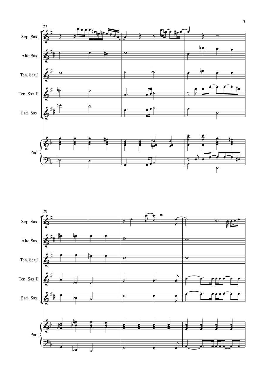 All By Myself Saxophone Quintet scores gallery preview page 5