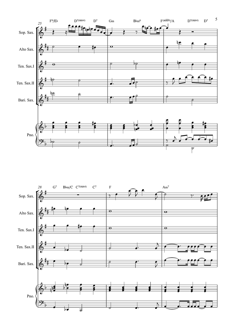 All By Myself Saxophone Quintet scores gallery preview page 5