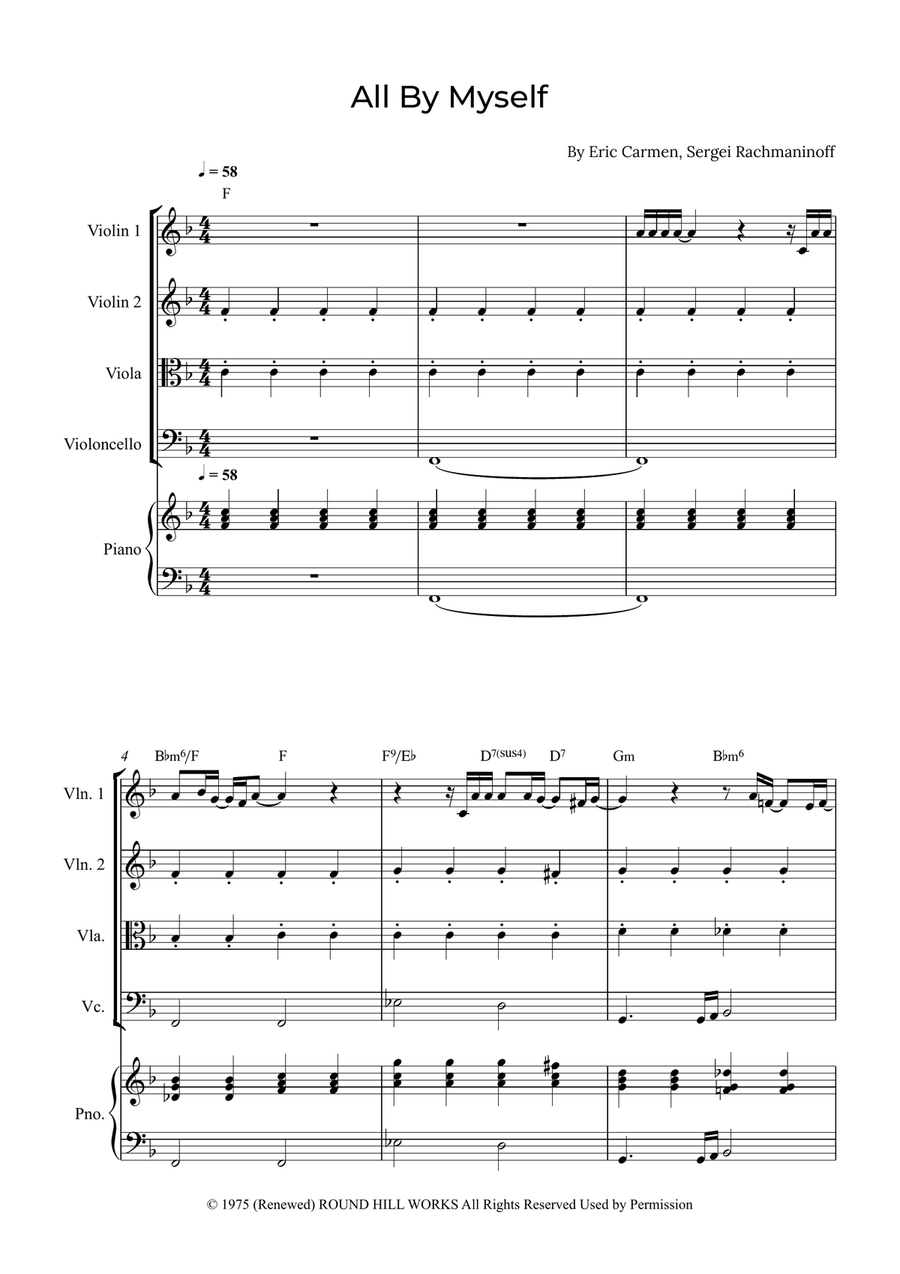 All By Myself String Quartet scores gallery preview page 1