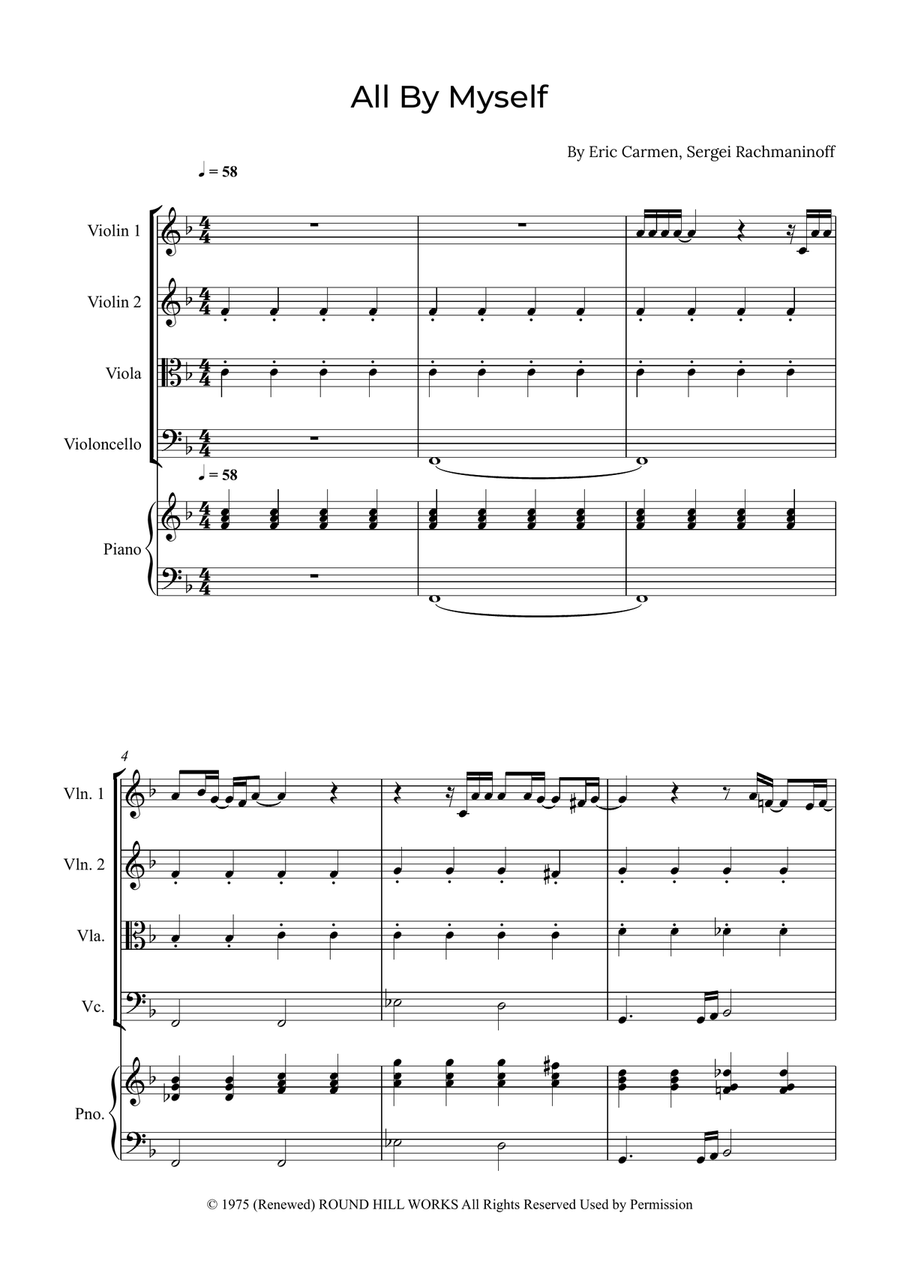 All By Myself String Quartet scores gallery preview page 1