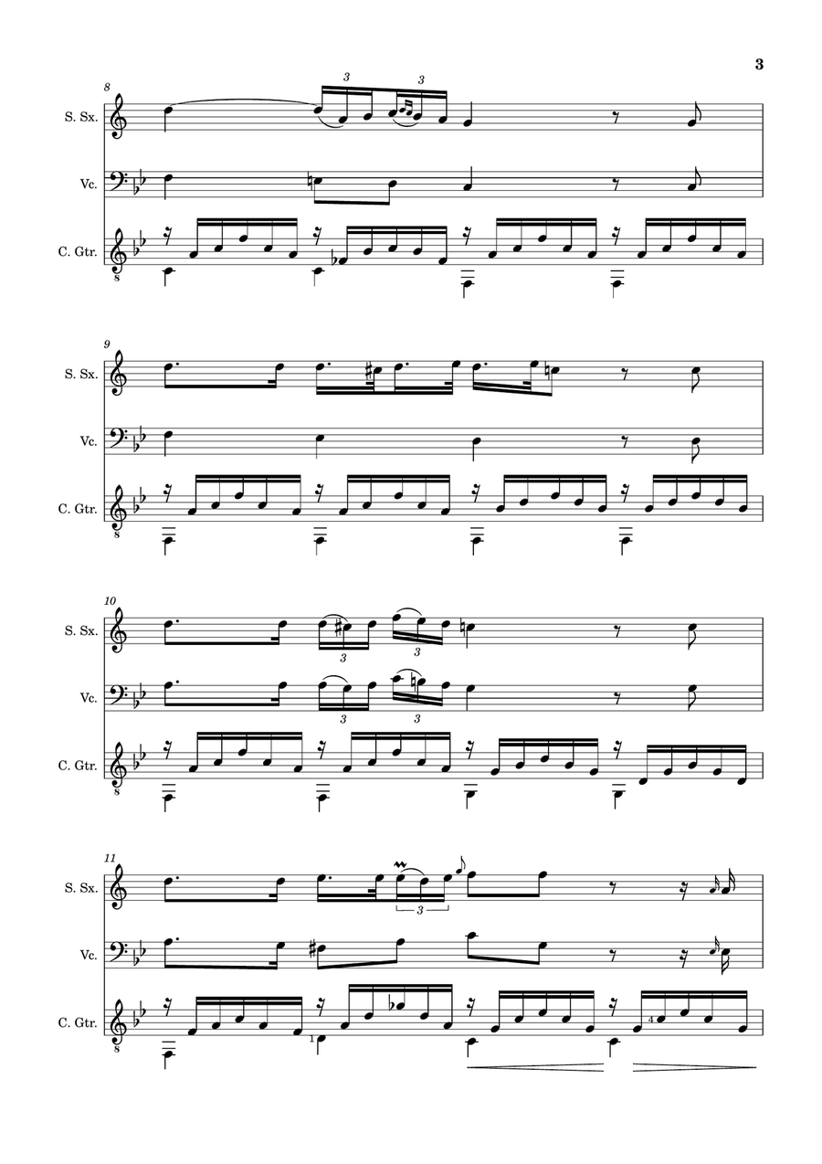 Ave Maria by F. Schubert – S. Sax, Cello and Guitar. Score and Parts Small Ensemble scores gallery preview page 3
