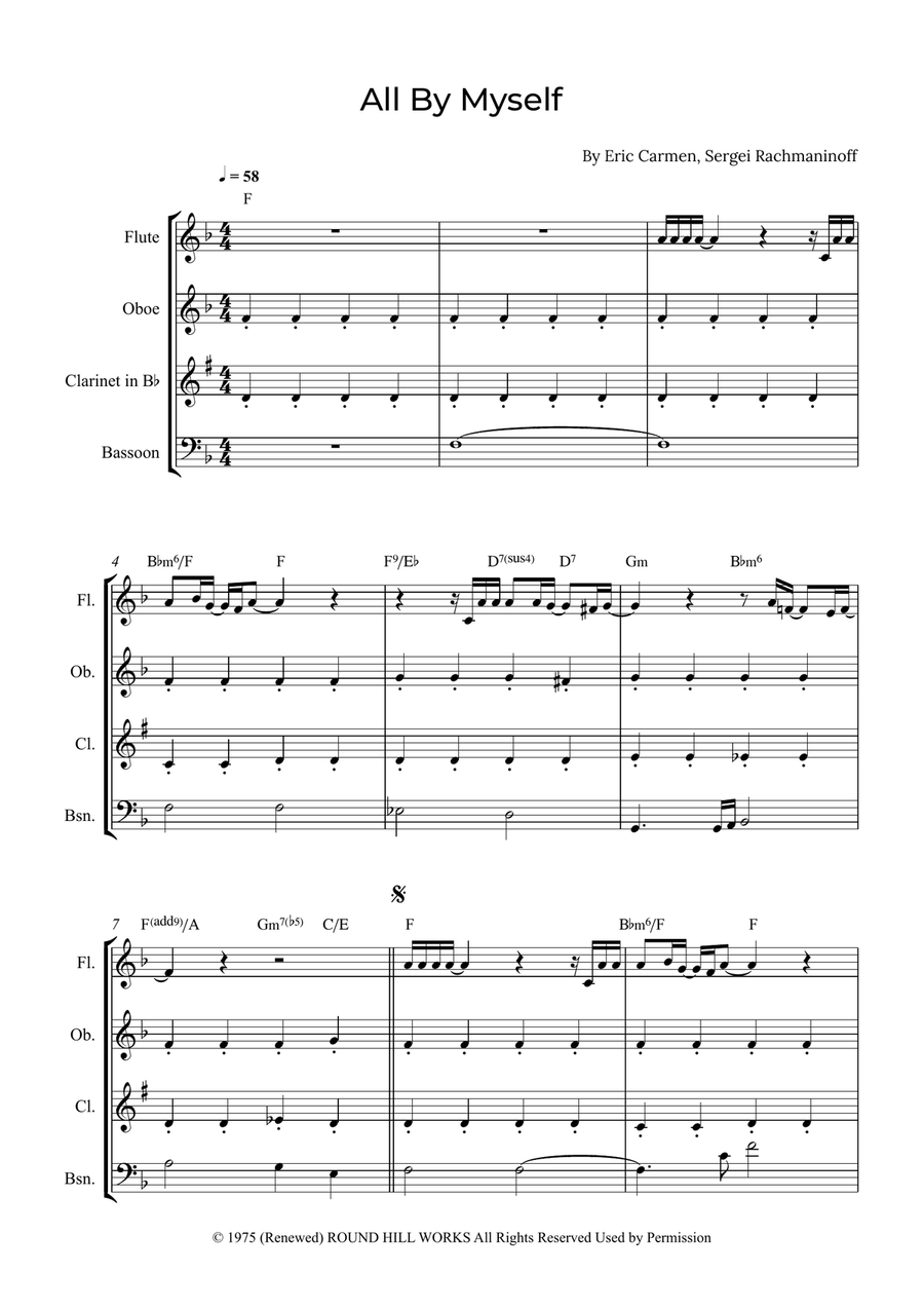 All By Myself Woodwind Quartet scores gallery preview page 1