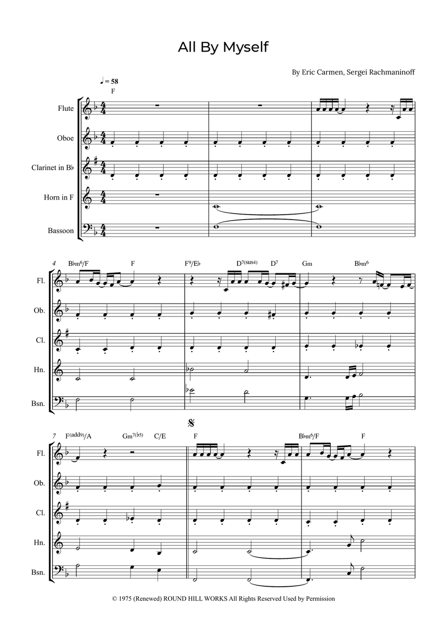 All By Myself Woodwind Quintet scores gallery preview page 1