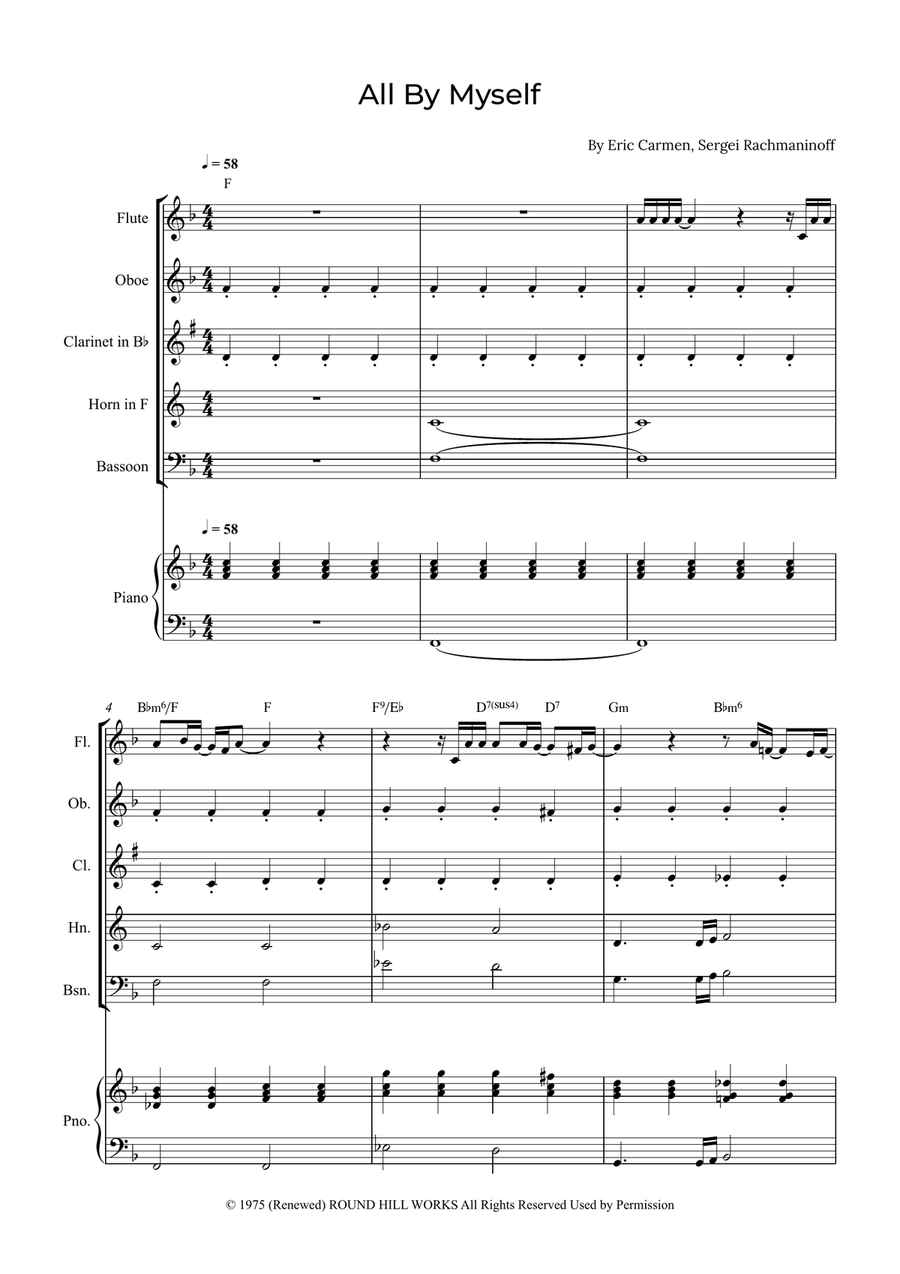 All By Myself Woodwind Quintet scores gallery preview page 1