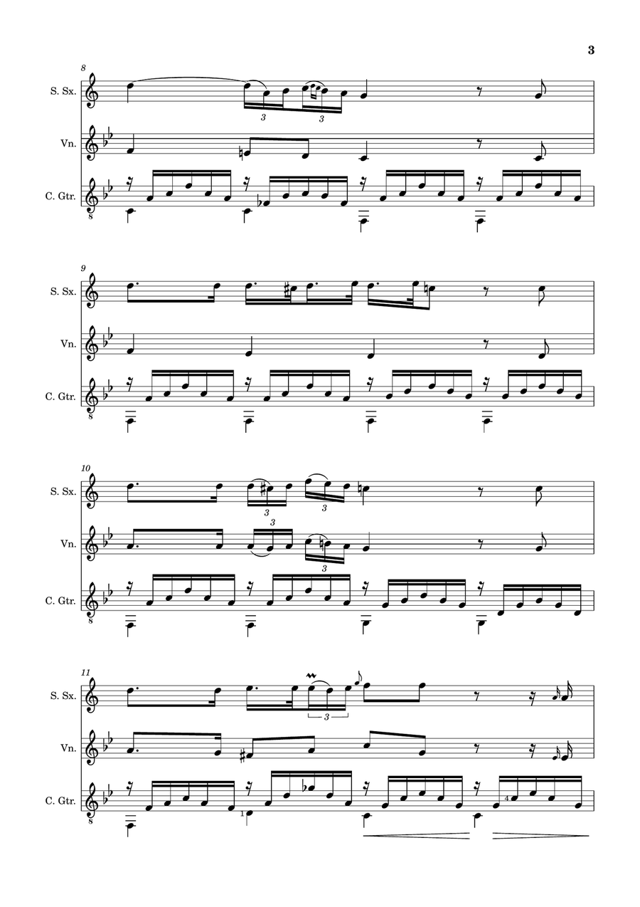 Ave Maria by F. Schubert – S. Sax, Violin and Guitar. Score and Parts Small Ensemble scores gallery preview page 3