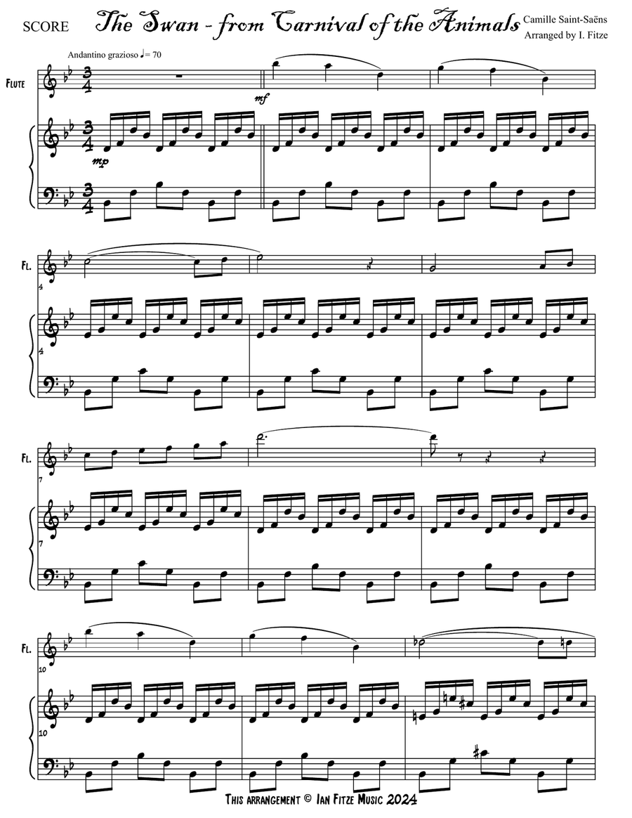 'The Swan' from Carnival of the Animals Flute Solo scores gallery preview page 3