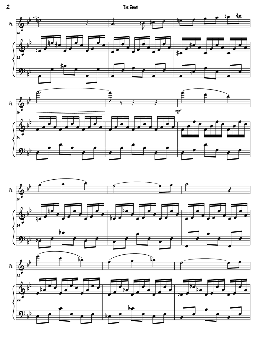 'The Swan' from Carnival of the Animals Flute Solo scores gallery preview page 4