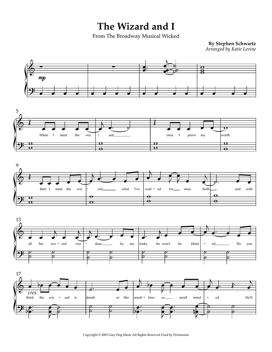 The Wizard And I Easy Piano scores gallery preview page 1