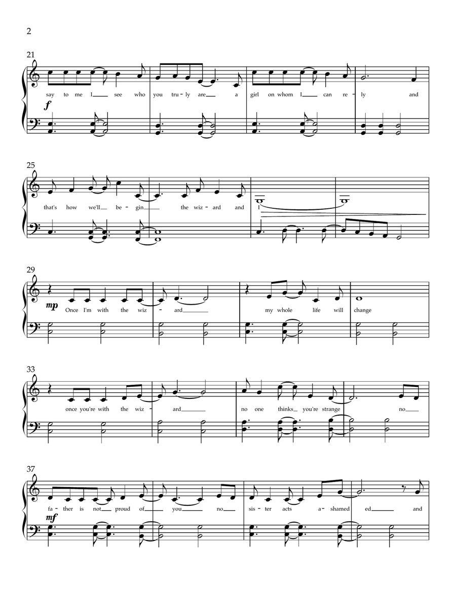 The Wizard And I Easy Piano scores gallery preview page 2