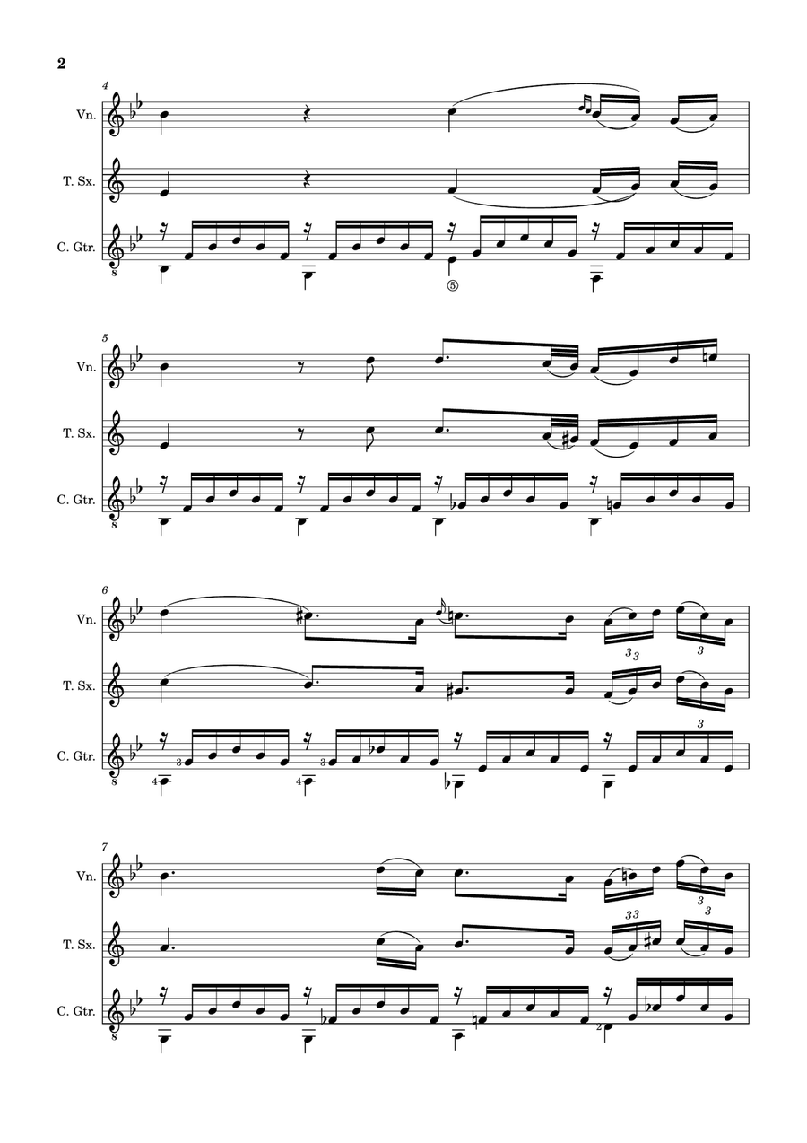 Ave Maria by F. Schubert – Violin, T. Sax and Guitar. Score and Parts Small Ensemble scores gallery preview page 2