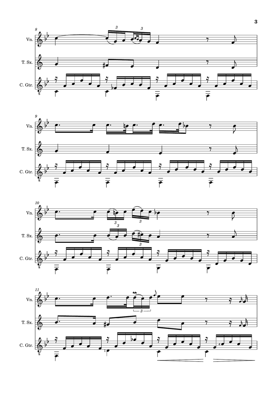 Ave Maria by F. Schubert – Violin, T. Sax and Guitar. Score and Parts Small Ensemble scores gallery preview page 3
