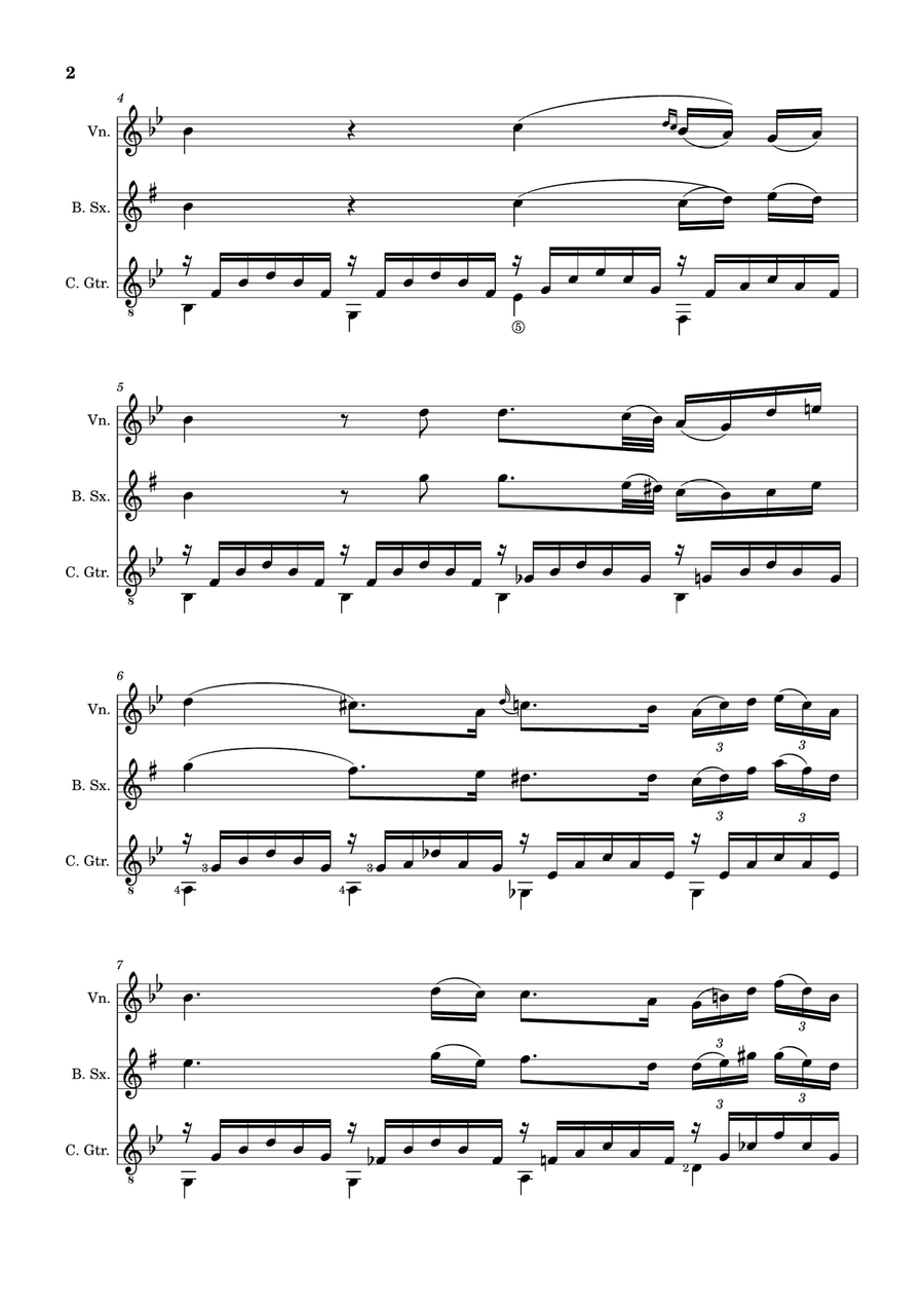 Ave Maria by F. Schubert – Violin, B. Sax and Guitar. Score and Parts Small Ensemble scores gallery preview page 2