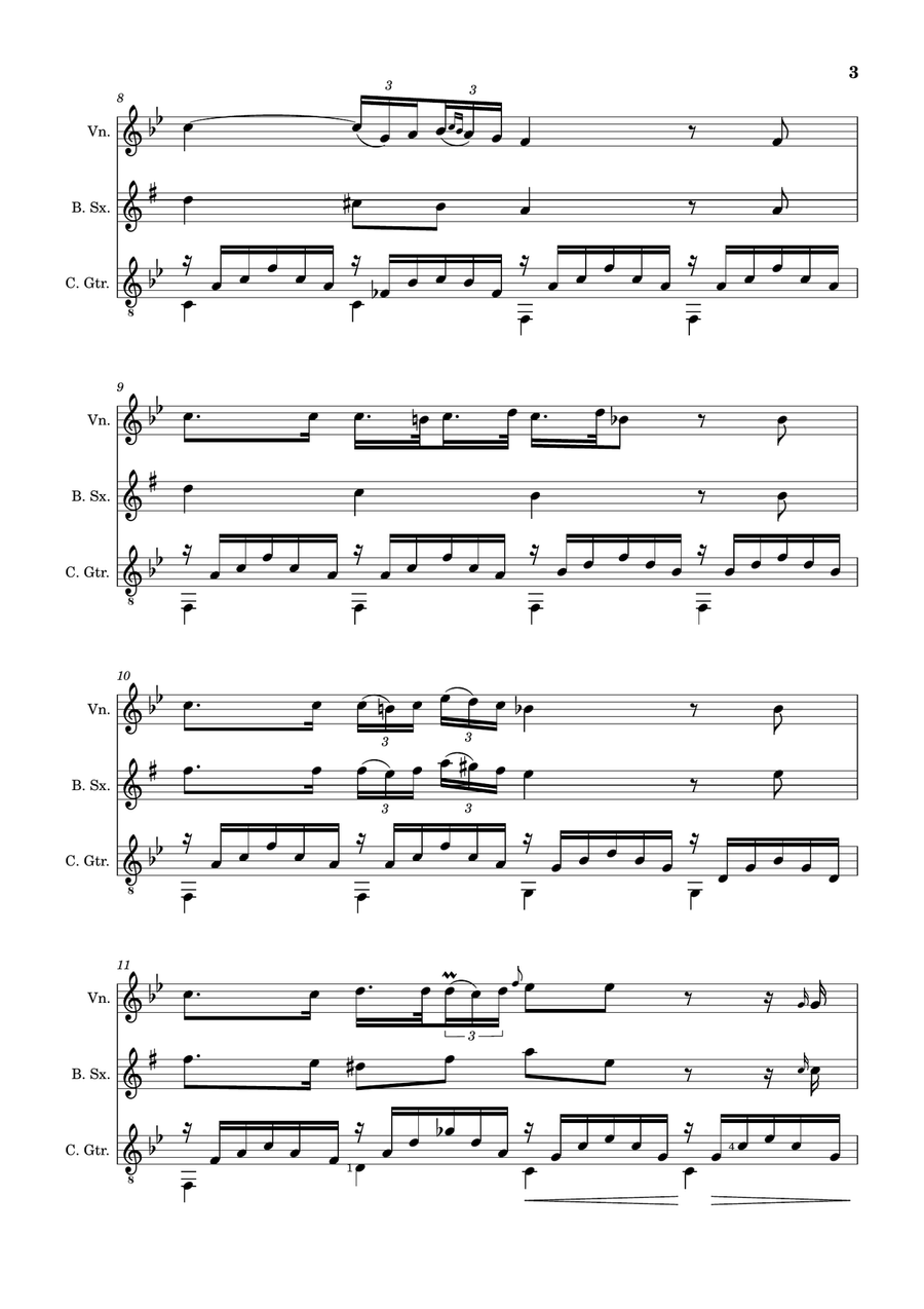 Ave Maria by F. Schubert – Violin, B. Sax and Guitar. Score and Parts Small Ensemble scores gallery preview page 3