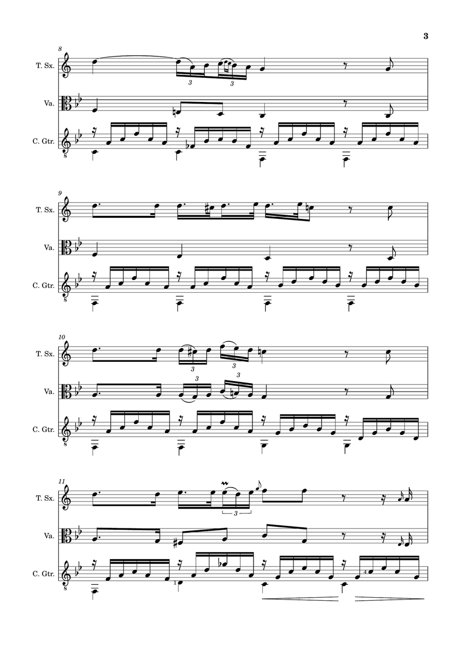 Ave Maria by F. Schubert – Viola, T. Sax and Guitar. Score and Parts Small Ensemble scores gallery preview page 3