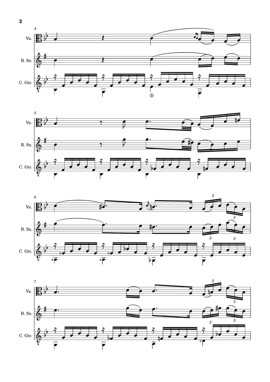 Ave Maria by F. Schubert – Viola, B. Sax and Guitar. Score and Parts Small Ensemble scores gallery preview page 2
