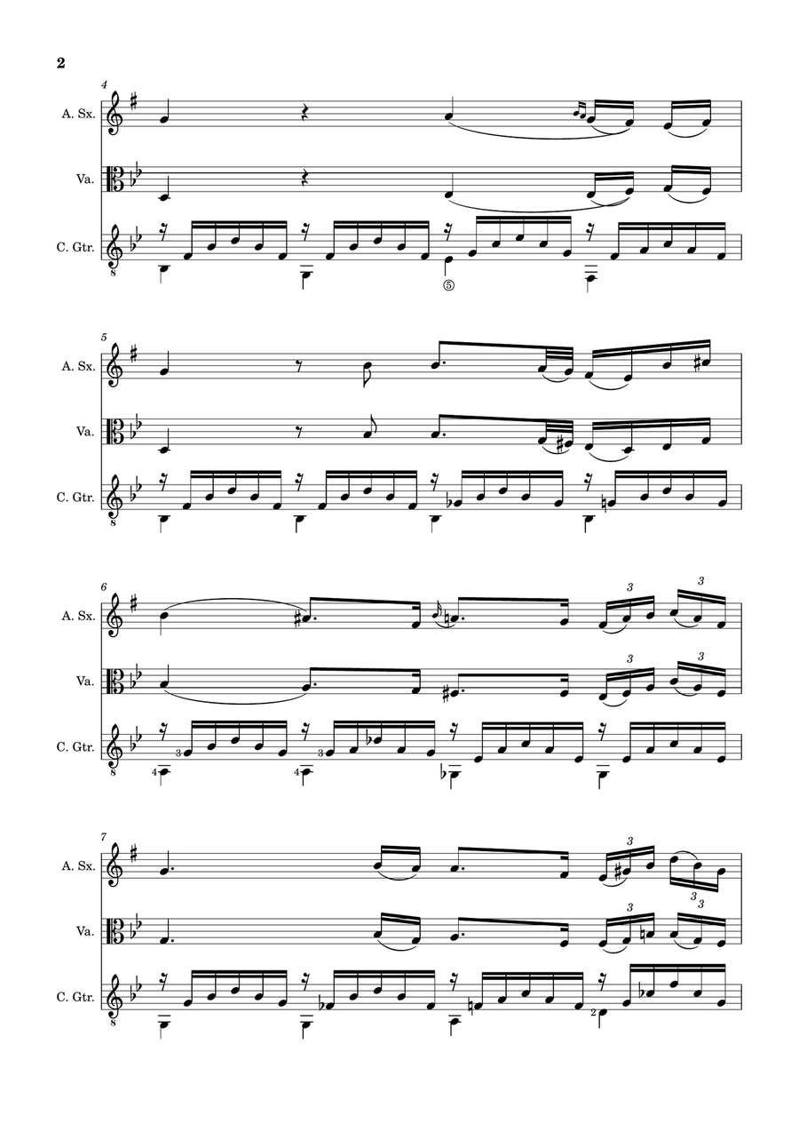 Ave Maria by F. Schubert – A. Sax, Viola and Guitar. Score and Parts Small Ensemble scores gallery preview page 2