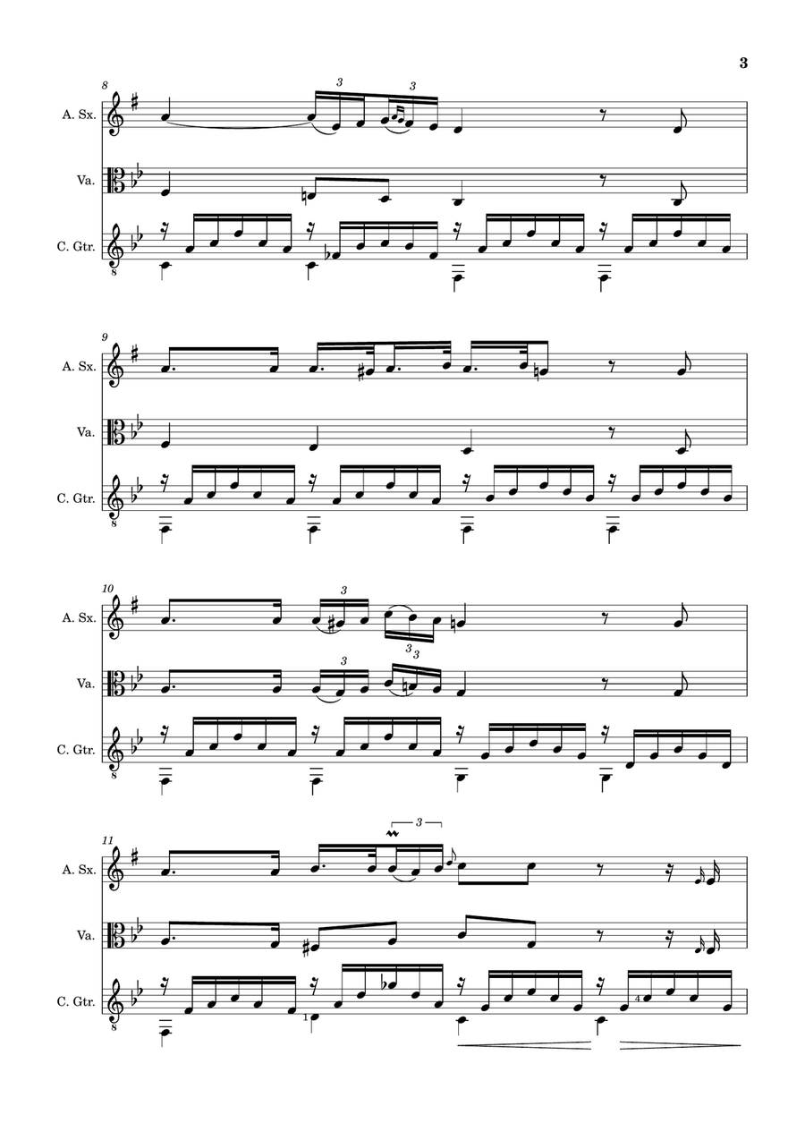 Ave Maria by F. Schubert – A. Sax, Viola and Guitar. Score and Parts Small Ensemble scores gallery preview page 3