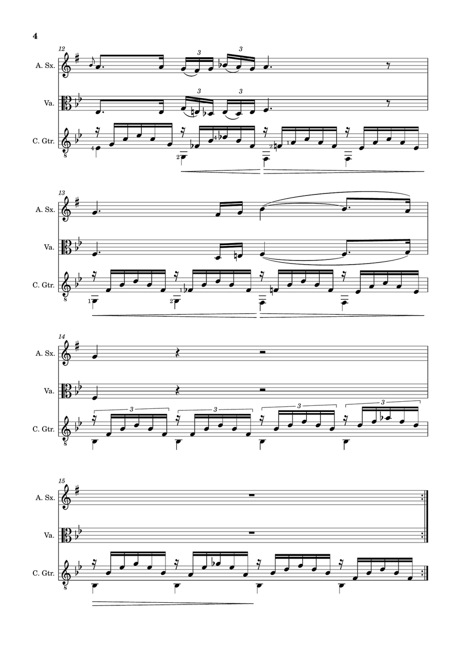 Ave Maria by F. Schubert – A. Sax, Viola and Guitar. Score and Parts Small Ensemble scores gallery preview page 4