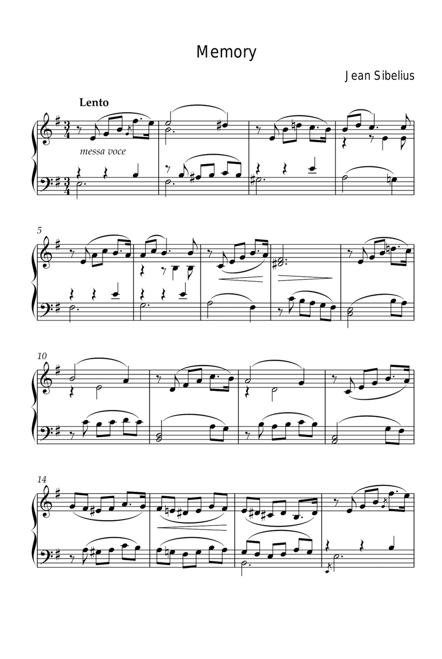 Memory - Jean Sibelius Memory - Jean Sibelius Piano Solo scores gallery preview page 1