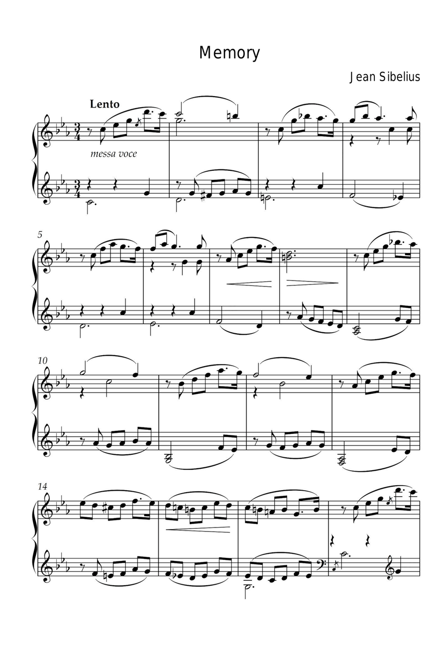 Memory - Jean Sibelius Memory - Jean Sibelius Piano Solo scores gallery preview page 1