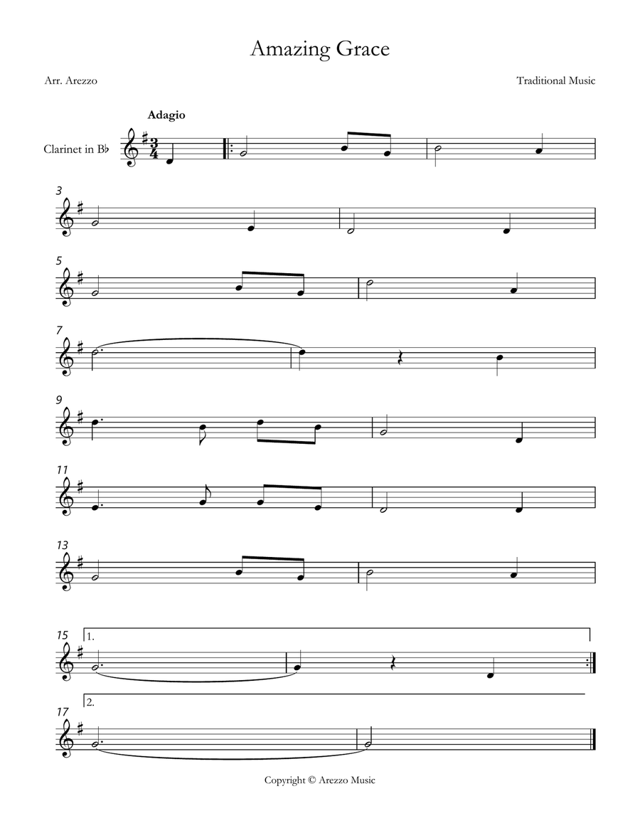 john newton amazing grace Clarinet lead sheet in F B-Flat Clarinet scores gallery preview page 1