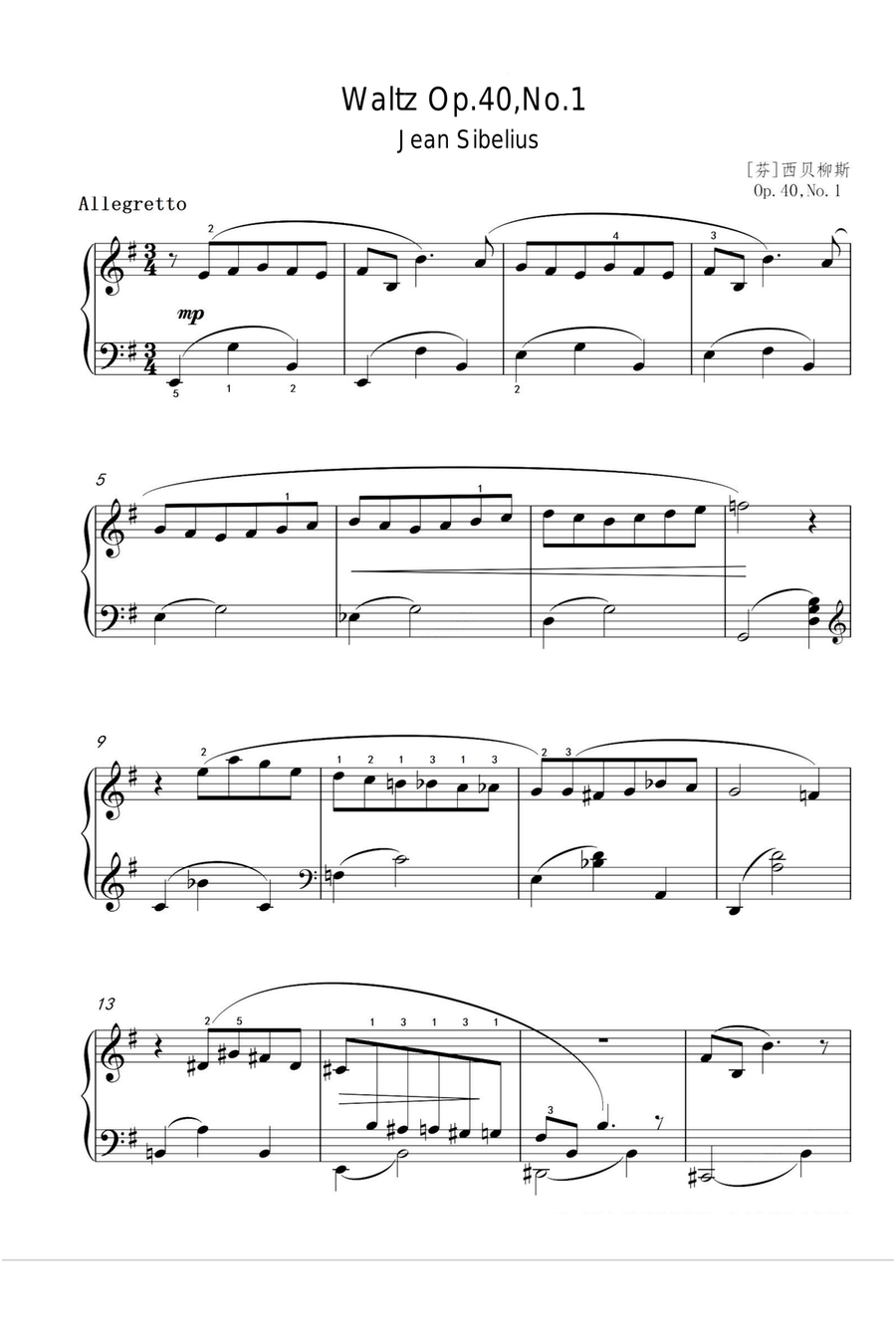 Waltz Op.40,No.1 - Jean Sibelius Piano Solo scores gallery preview page 1