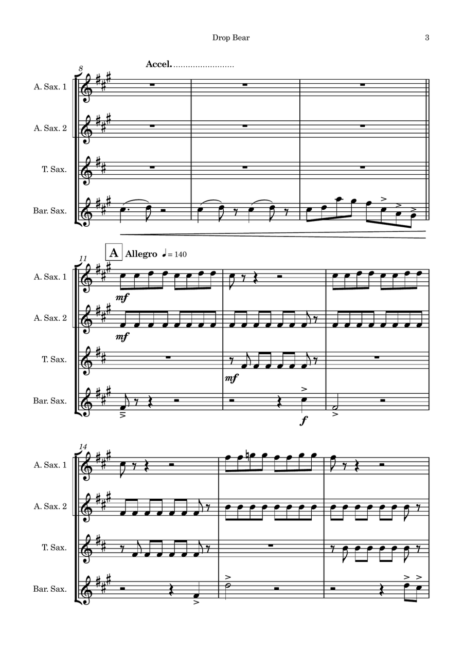 Drop Bear Saxophone Quartet scores gallery preview page 3