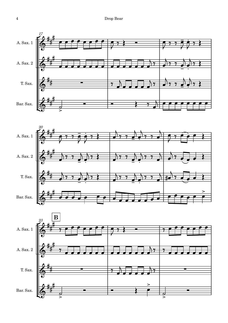 Drop Bear Saxophone Quartet scores gallery preview page 4