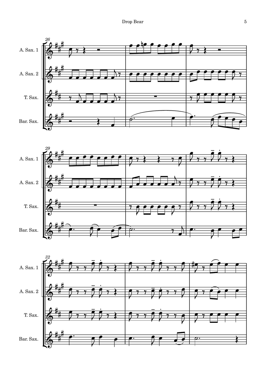 Drop Bear Saxophone Quartet scores gallery preview page 5