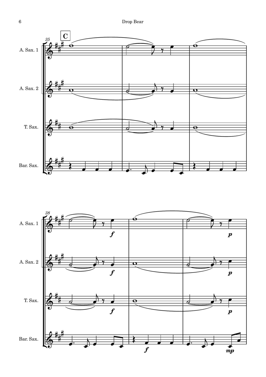 Drop Bear Saxophone Quartet scores gallery preview page 6