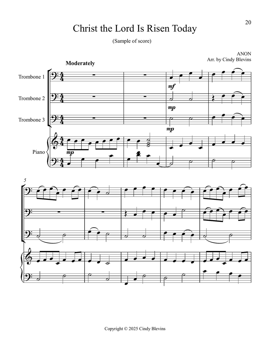 12 Favorite Hymns, Book 1, for Three Trombones and Piano Trombone Trio scores gallery preview page 2