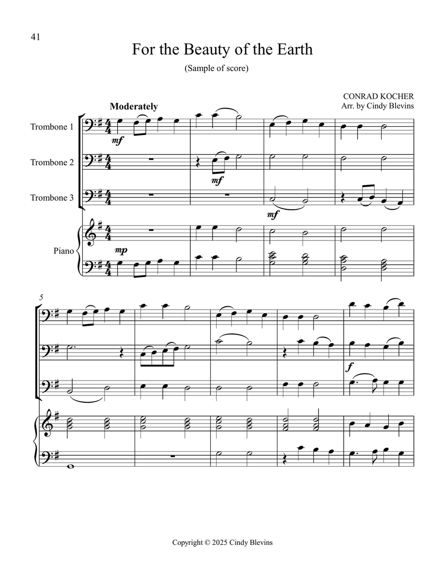 12 Favorite Hymns, Book 1, for Three Trombones and Piano Trombone Trio scores gallery preview page 3