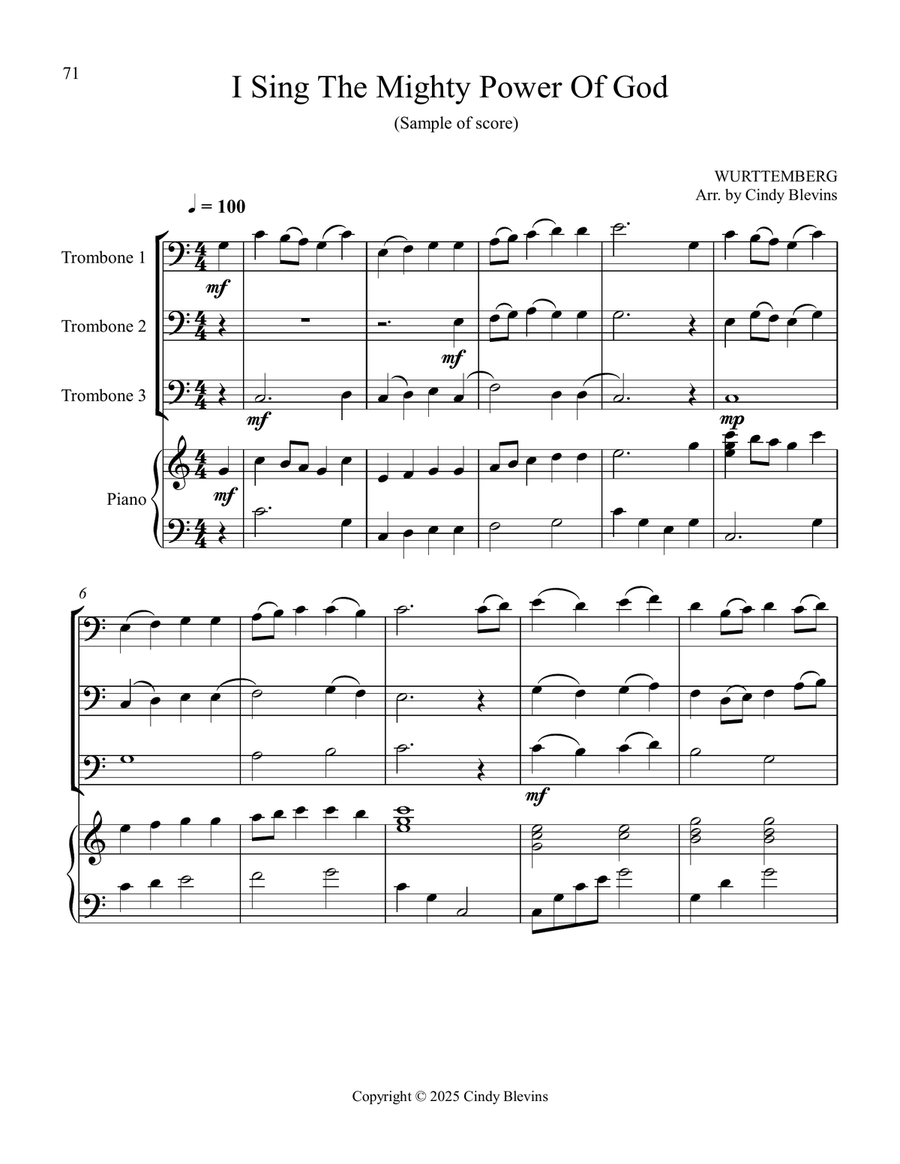 12 Favorite Hymns, Book 1, for Three Trombones and Piano Trombone Trio scores gallery preview page 4