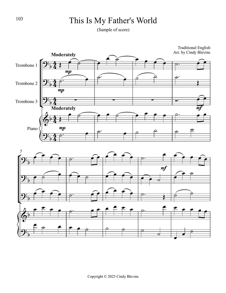12 Favorite Hymns, Book 1, for Three Trombones and Piano Trombone Trio scores gallery preview page 5