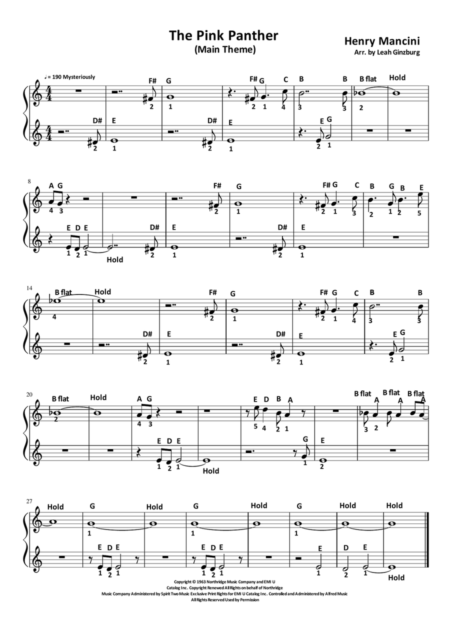 The Pink Panther The Pink Panther Easy Piano scores gallery preview page 1