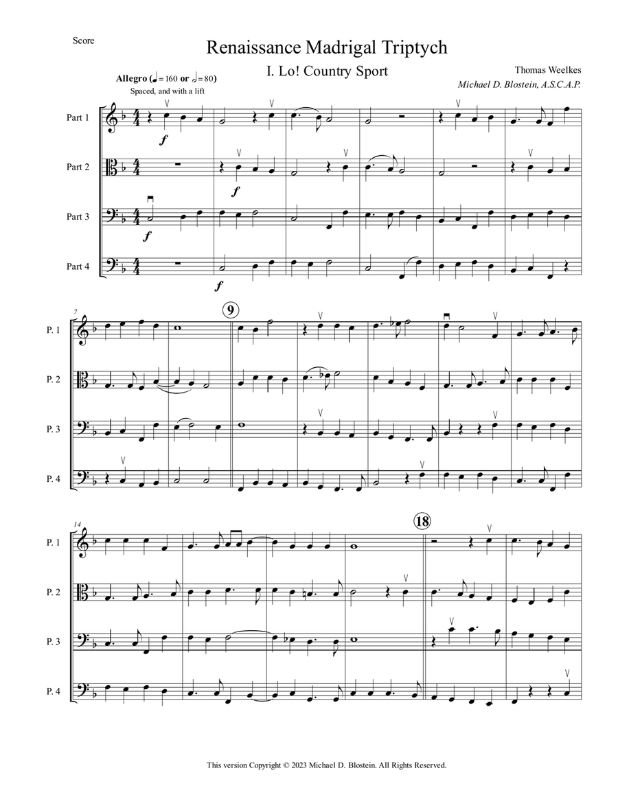 Renaissance Madrigal Triptych (score only) - Score Only Choir scores gallery preview page 3