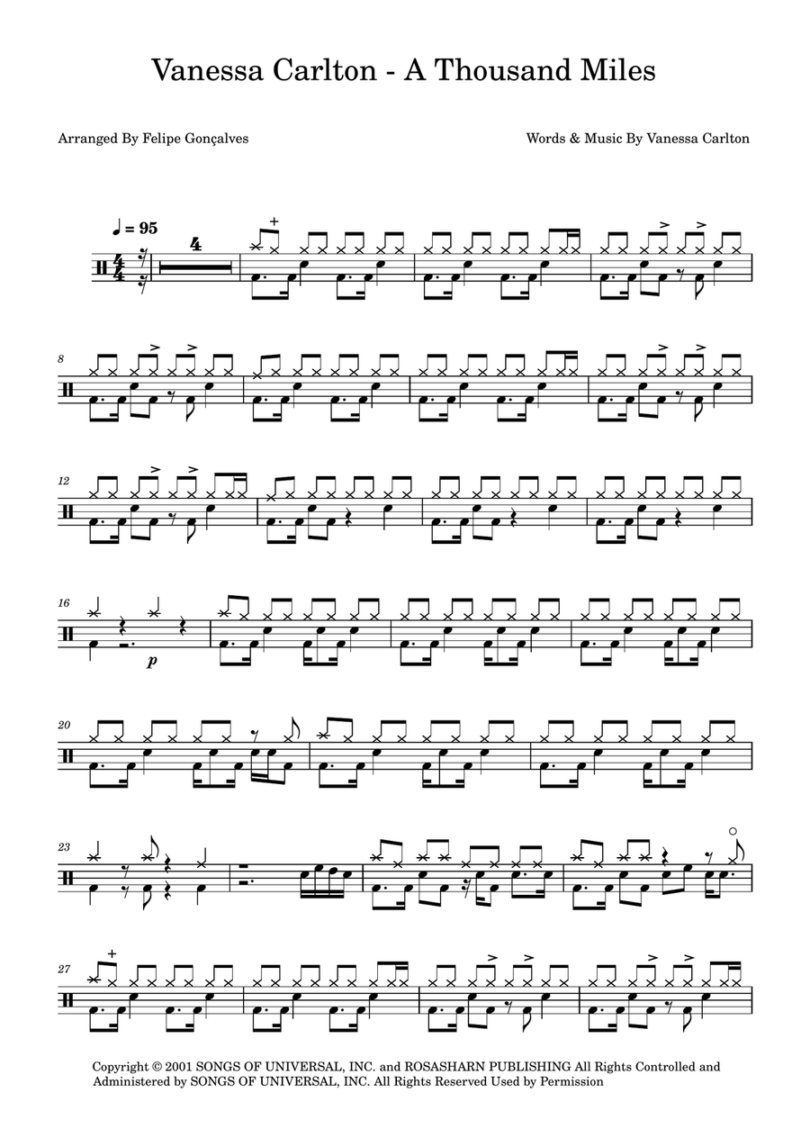 A Thousand Miles A Thousand Miles Drum Set scores gallery preview page 1