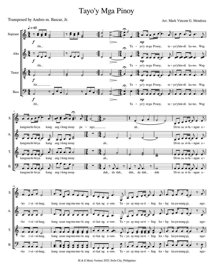 Tayo'y Mga Pinoy in key of C 4-Part scores gallery preview page 1