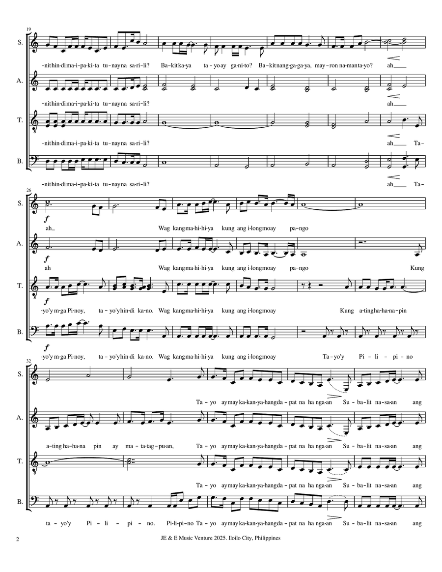 Tayo'y Mga Pinoy in key of C 4-Part scores gallery preview page 2