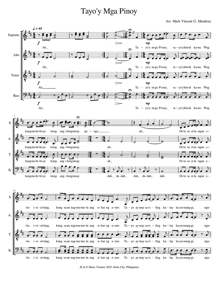 Tayo'y Mga Pinoy Tayo'y Mga Pinoy 4-Part scores gallery preview page 1