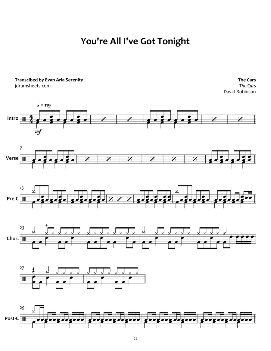 You're All I've Got Tonight Drum Set scores gallery preview page 1