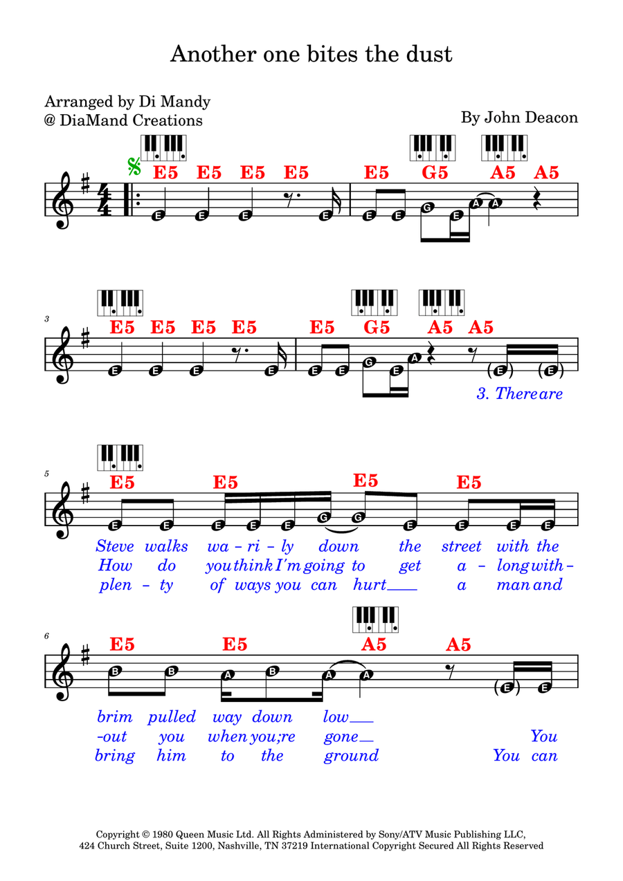 Another One Bites The Dust Piano scores gallery preview page 1